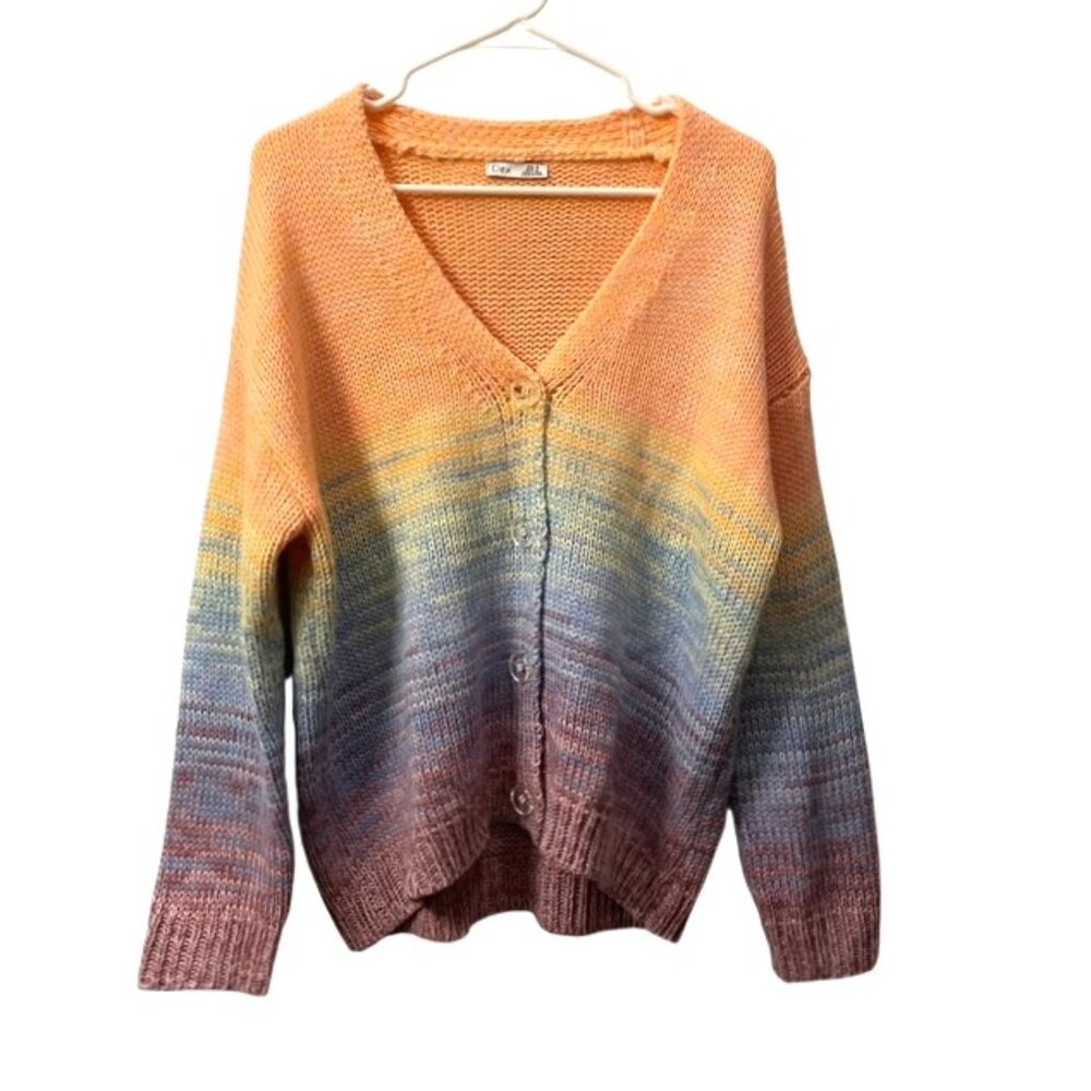 Dex Pastel Rainbow Button Front Cardigan Sweater Cozy Knit Size Medium